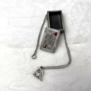 Ms Dee Pewter Queen Of Hearts Red Earrings Pin Necklace Vintage Jewelry Box Set